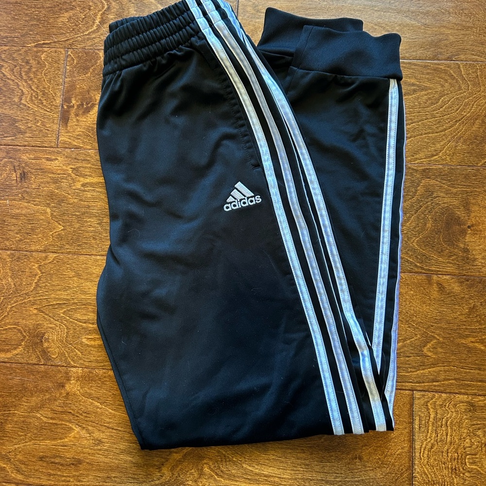 Adidas Kids Black Joggers with White Stripes